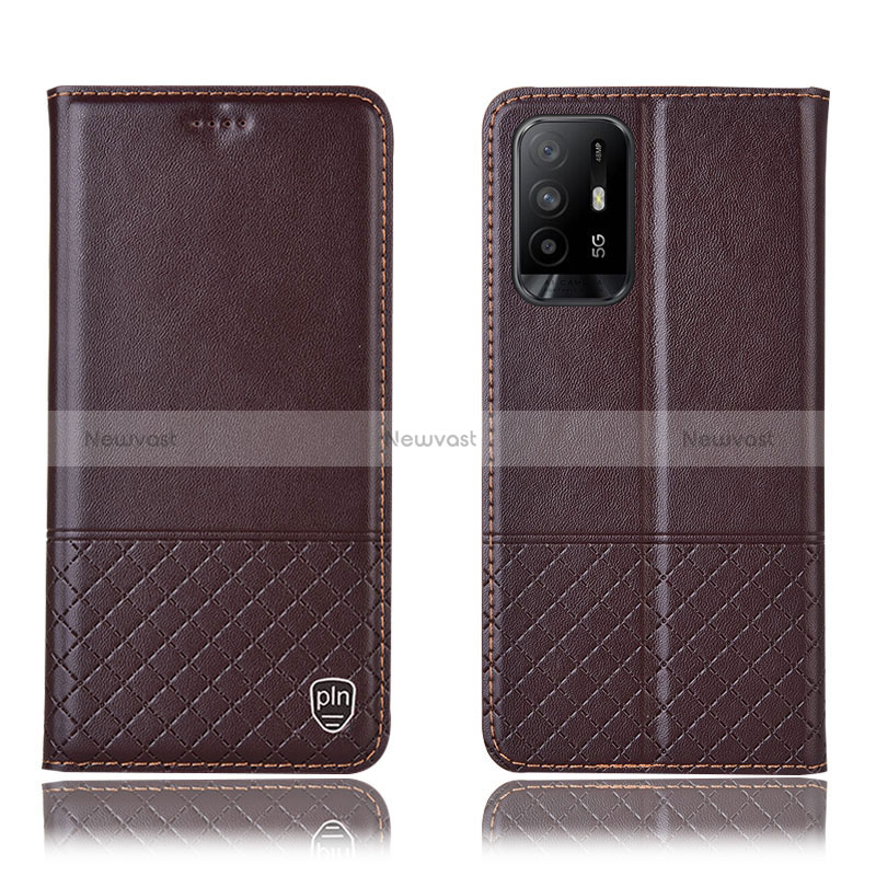 Leather Case Stands Flip Cover Holder H10P for Oppo Reno5 Z 5G Brown