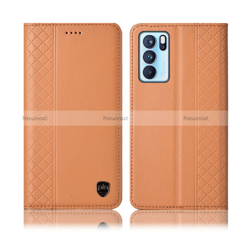 Leather Case Stands Flip Cover Holder H10P for Oppo Reno6 Pro 5G India Orange