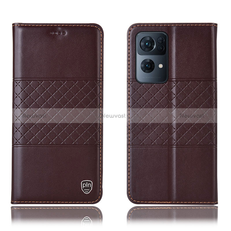 Leather Case Stands Flip Cover Holder H10P for Oppo Reno7 Pro 5G Brown