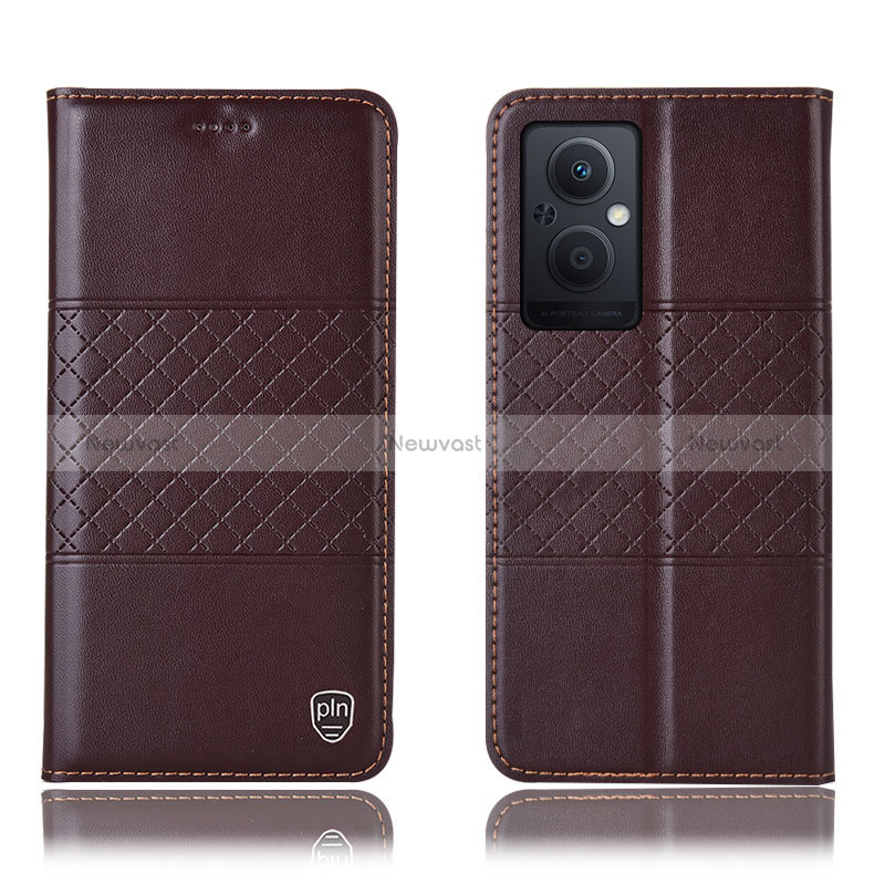 Leather Case Stands Flip Cover Holder H10P for Oppo Reno7 Z 5G Brown