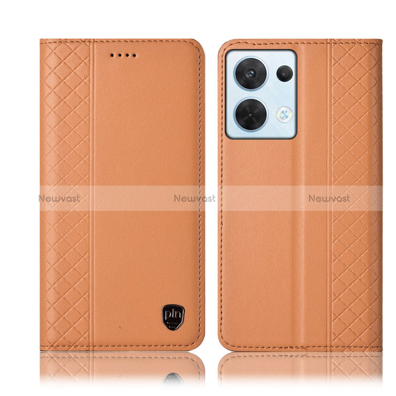 Leather Case Stands Flip Cover Holder H10P for Oppo Reno8 5G Orange