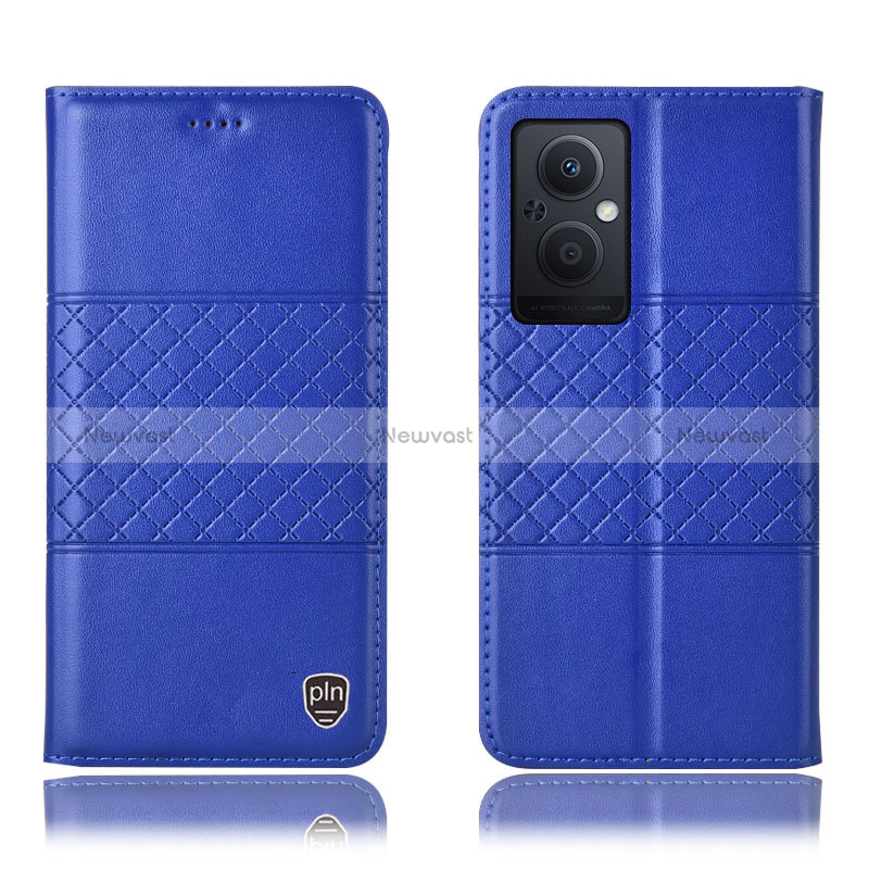 Leather Case Stands Flip Cover Holder H10P for Oppo Reno8 Lite 5G Blue