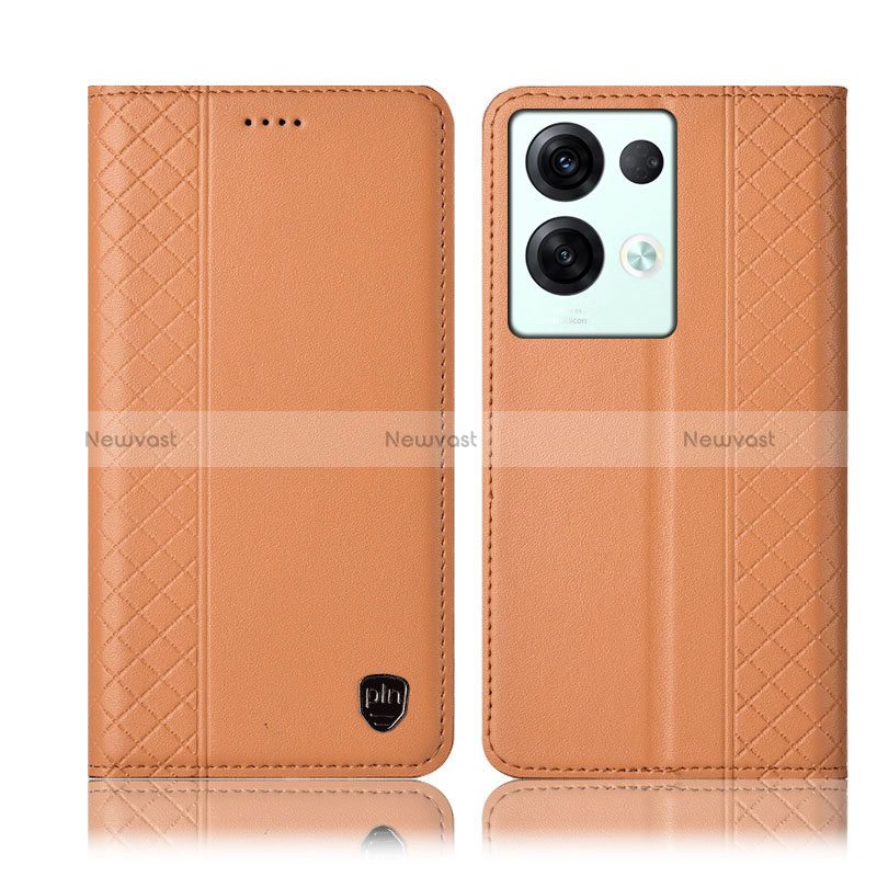 Leather Case Stands Flip Cover Holder H10P for Oppo Reno8 Pro 5G Orange