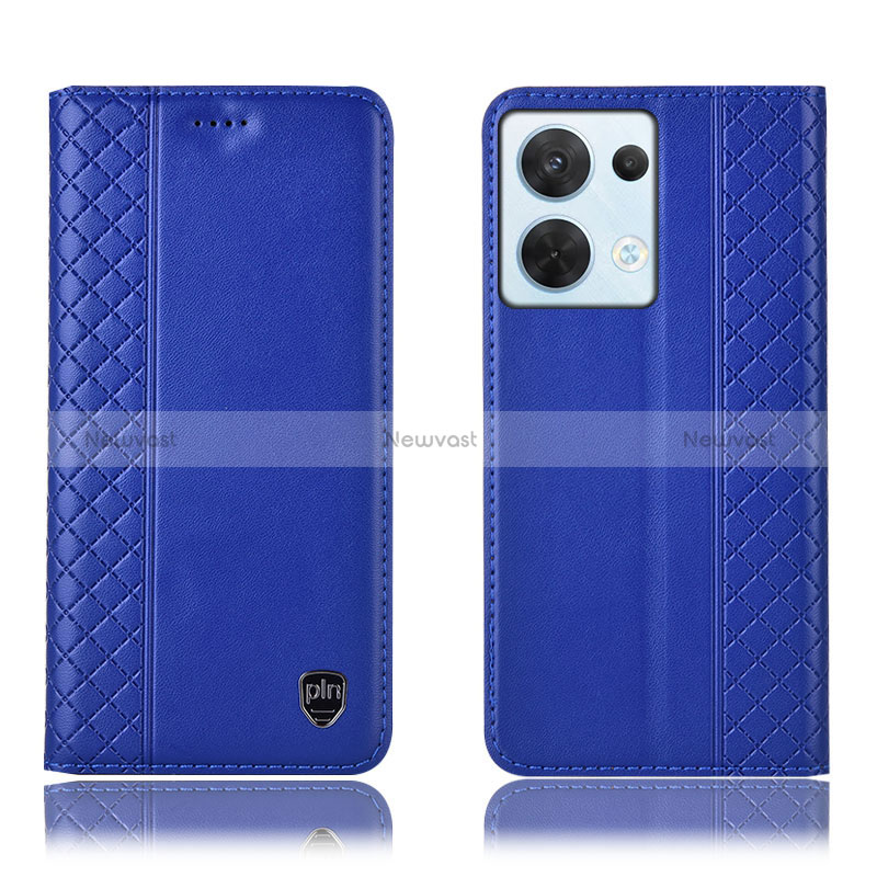 Leather Case Stands Flip Cover Holder H10P for Oppo Reno9 Pro 5G Blue