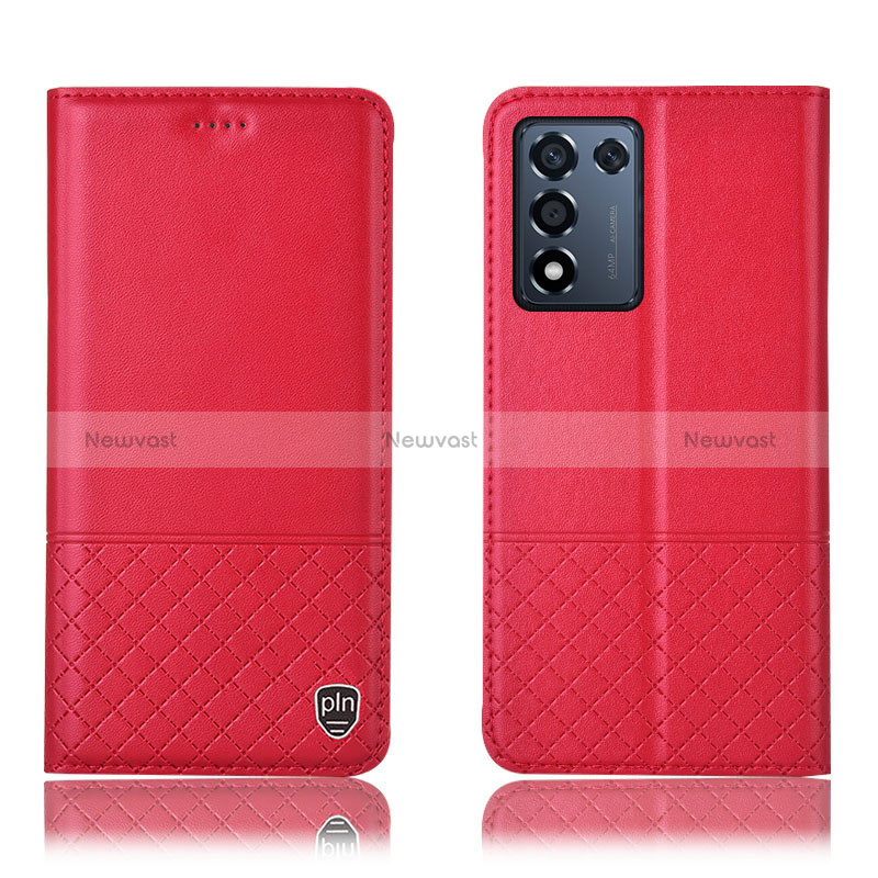 Leather Case Stands Flip Cover Holder H10P for Realme Q3t 5G Red