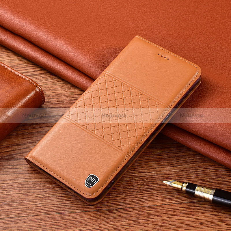 Leather Case Stands Flip Cover Holder H10P for Samsung Galaxy A12 5G Orange