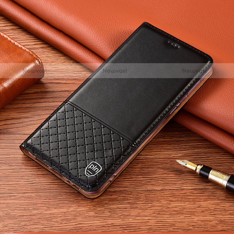 Leather Case Stands Flip Cover Holder H10P for Samsung Galaxy Note 10 Lite Black