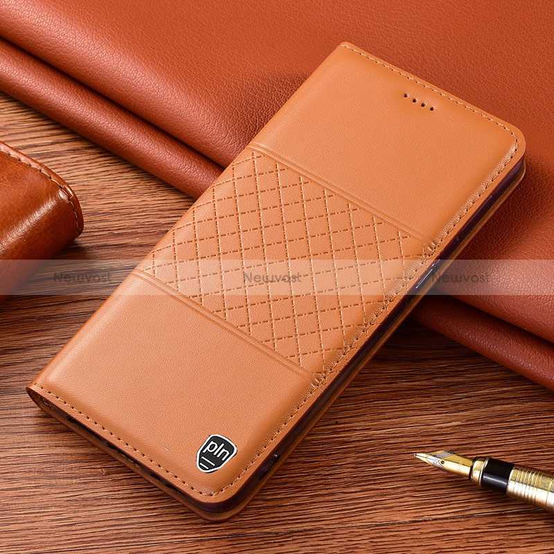 Leather Case Stands Flip Cover Holder H10P for Samsung Galaxy S24 Plus 5G Orange