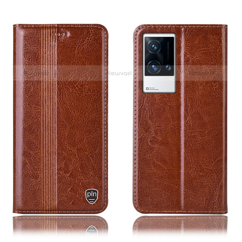 Leather Case Stands Flip Cover Holder H10P for Vivo iQOO 8 Pro 5G Light Brown