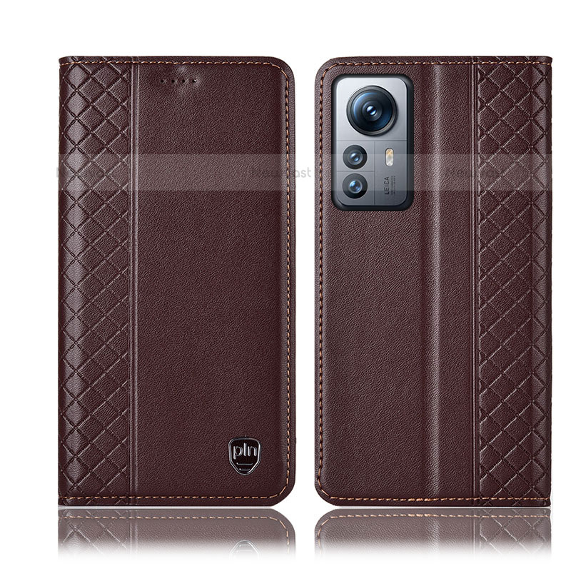 Leather Case Stands Flip Cover Holder H10P for Xiaomi Mi 12 Lite 5G Brown