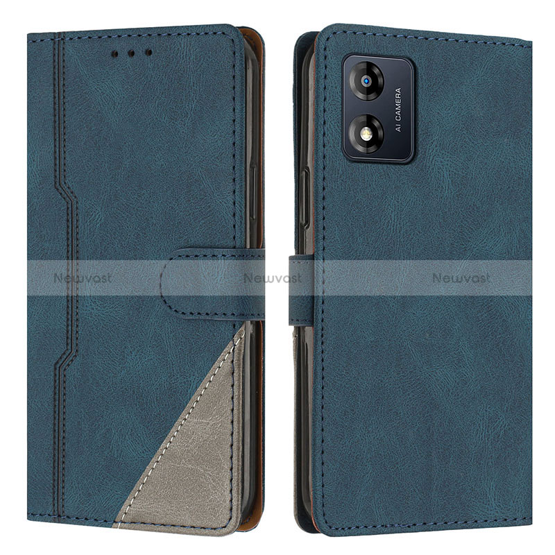 Leather Case Stands Flip Cover Holder H10X for Motorola Moto E13 Blue