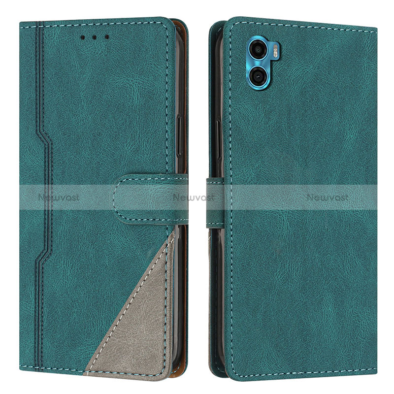 Leather Case Stands Flip Cover Holder H10X for Motorola Moto E22S Green