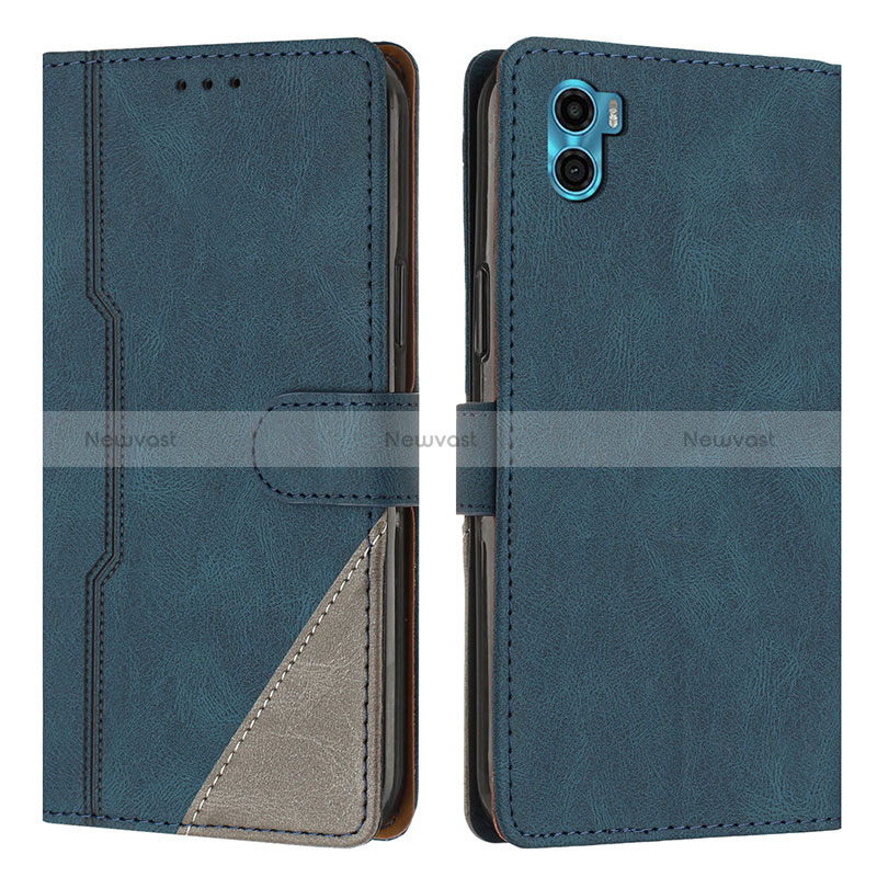 Leather Case Stands Flip Cover Holder H10X for Motorola Moto E32 India Blue