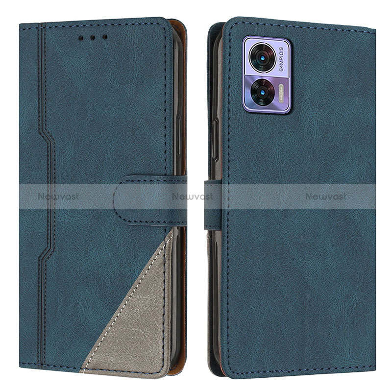 Leather Case Stands Flip Cover Holder H10X for Motorola Moto Edge 30 Lite 5G Blue