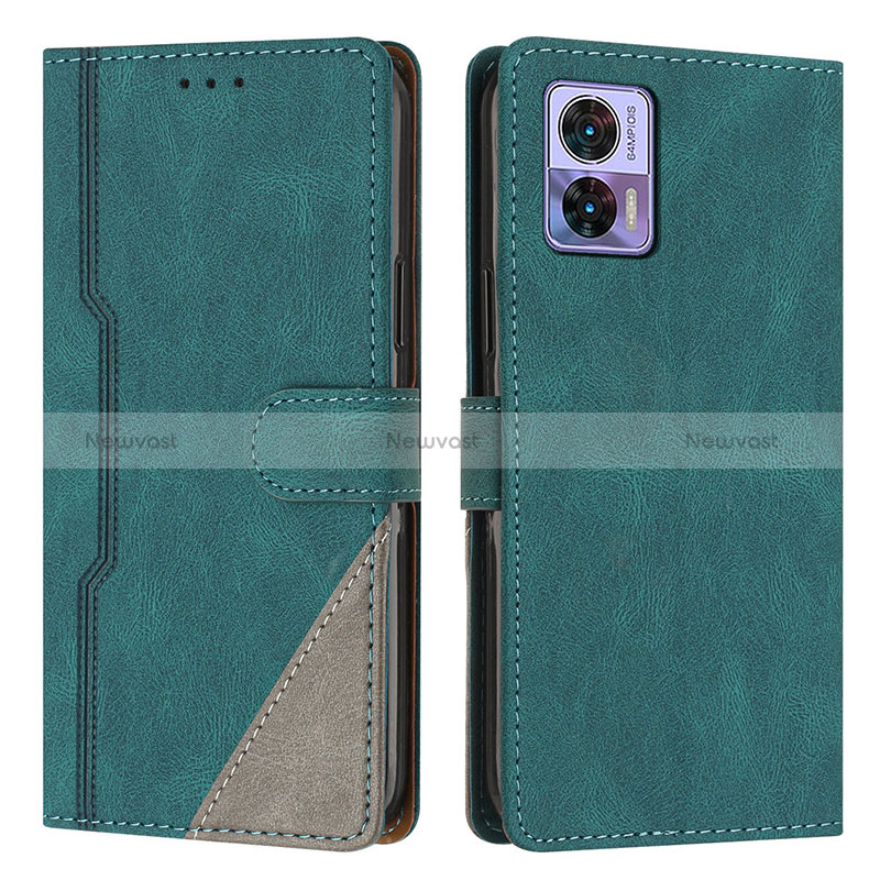 Leather Case Stands Flip Cover Holder H10X for Motorola Moto Edge 30 Lite 5G Green