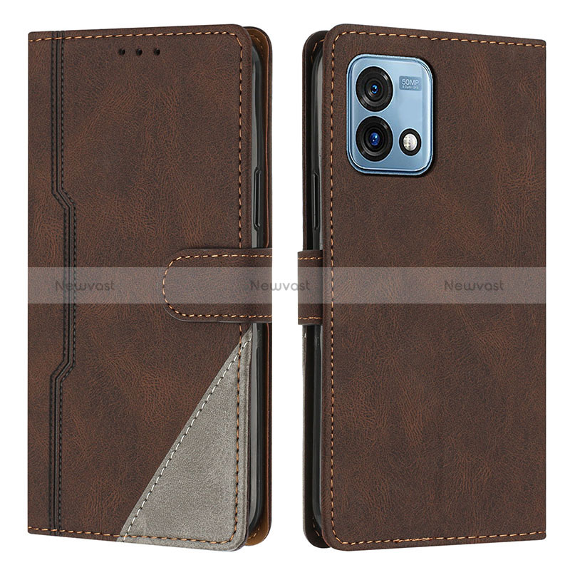 Leather Case Stands Flip Cover Holder H10X for Motorola Moto G Stylus (2023) 5G Brown