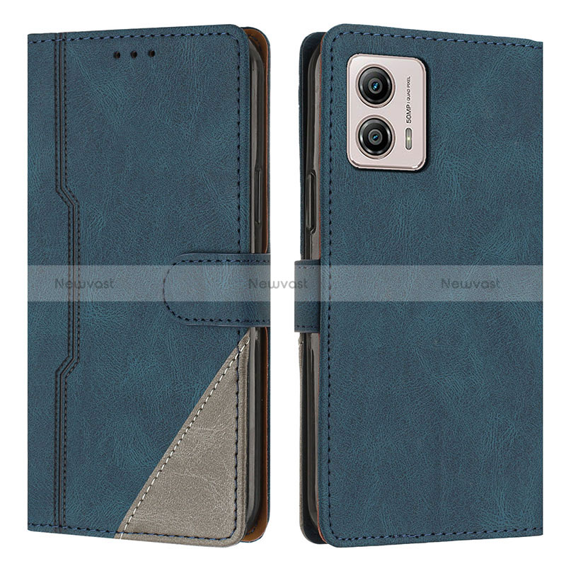 Leather Case Stands Flip Cover Holder H10X for Motorola Moto G53j 5G Blue