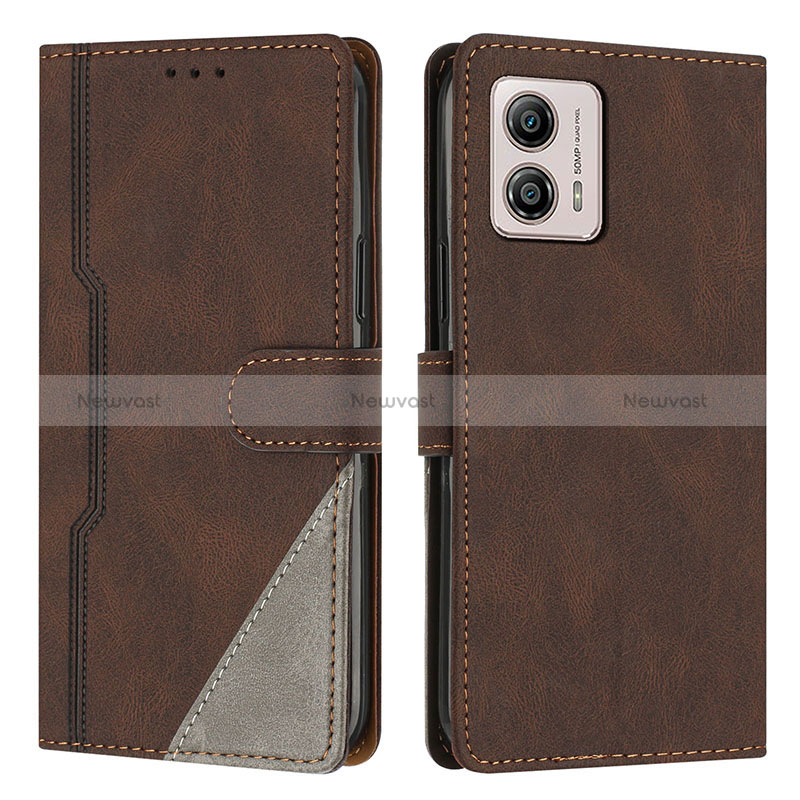 Leather Case Stands Flip Cover Holder H10X for Motorola Moto G73 5G Brown