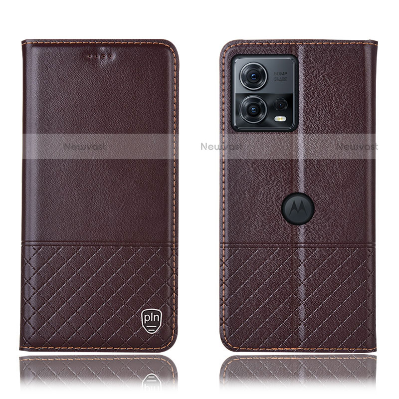 Leather Case Stands Flip Cover Holder H11P for Motorola Moto Edge 30 Fusion 5G Brown