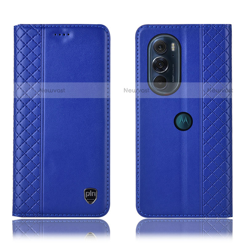 Leather Case Stands Flip Cover Holder H11P for Motorola Moto Edge 30 Pro 5G Blue