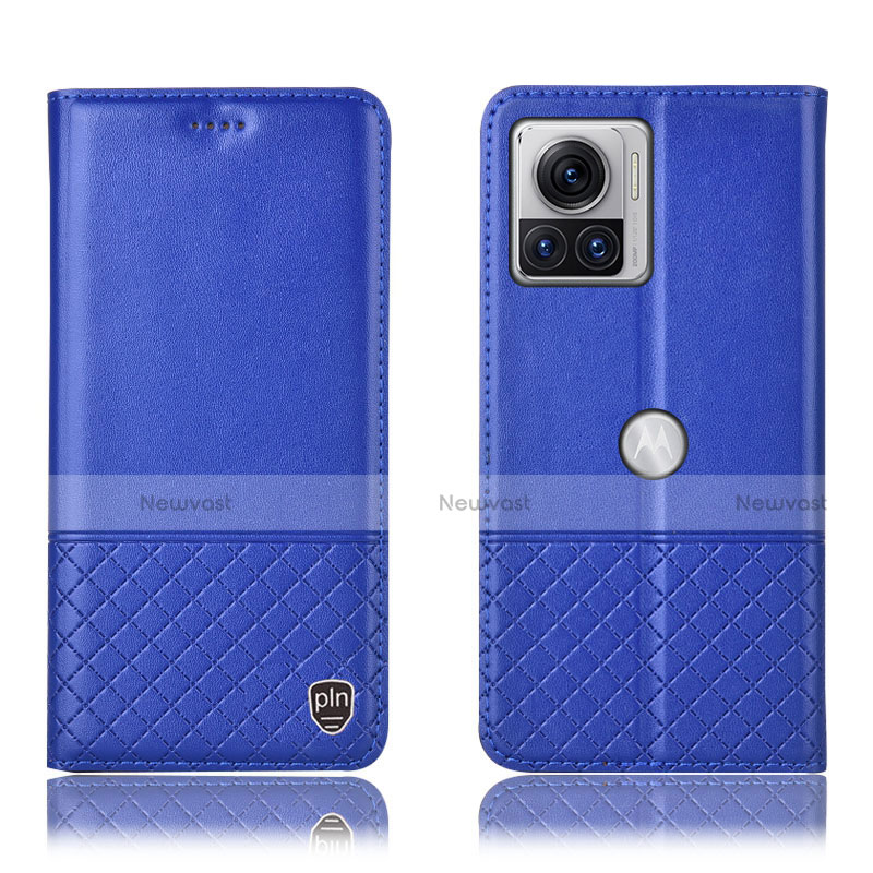 Leather Case Stands Flip Cover Holder H11P for Motorola Moto Edge 30 Ultra 5G Blue