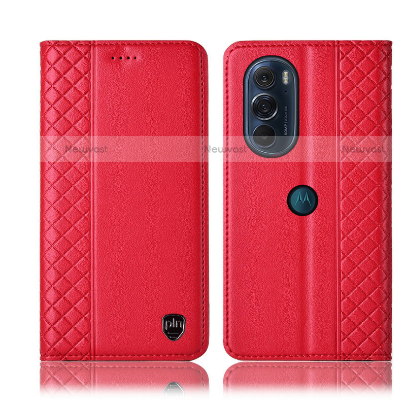 Leather Case Stands Flip Cover Holder H11P for Motorola Moto Edge Plus (2022) 5G Red