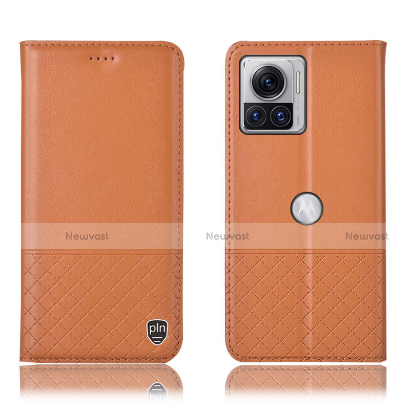 Leather Case Stands Flip Cover Holder H11P for Motorola Moto Edge X30 Pro 5G Orange