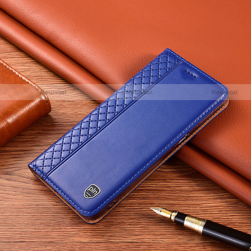 Leather Case Stands Flip Cover Holder H11P for Motorola Moto G Play (2023) Blue