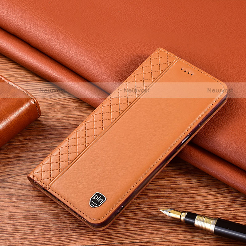 Leather Case Stands Flip Cover Holder H11P for Motorola Moto G Play (2023) Orange