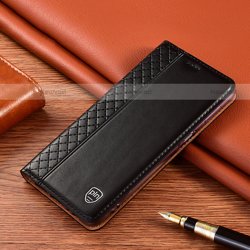 Leather Case Stands Flip Cover Holder H11P for Motorola Moto G Power (2022) Black