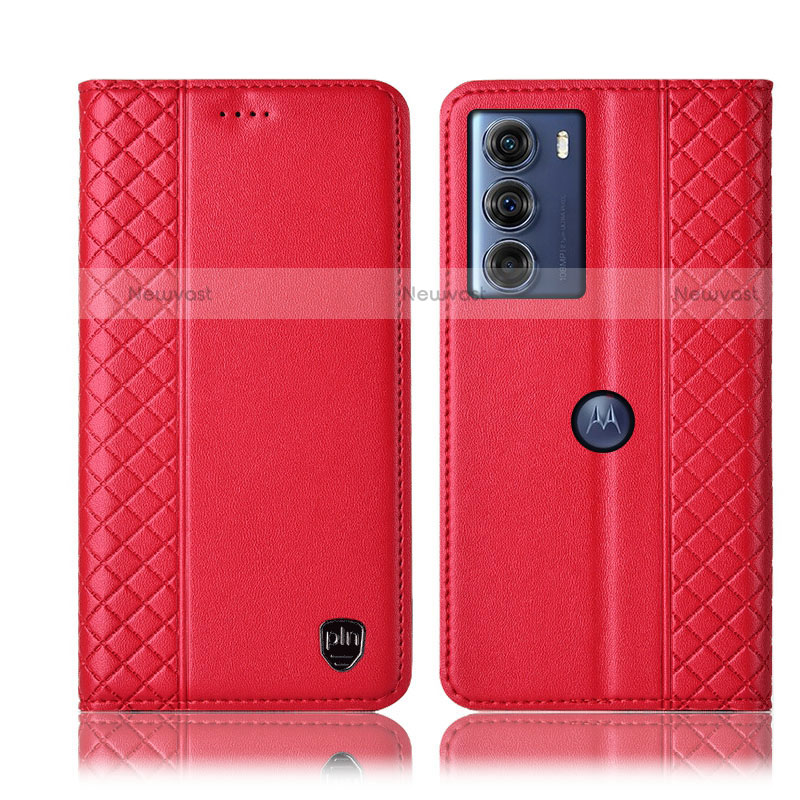 Leather Case Stands Flip Cover Holder H11P for Motorola Moto G200 5G Red