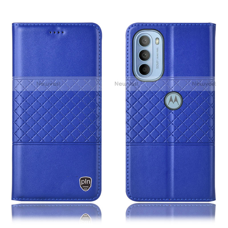 Leather Case Stands Flip Cover Holder H11P for Motorola Moto G31 Blue