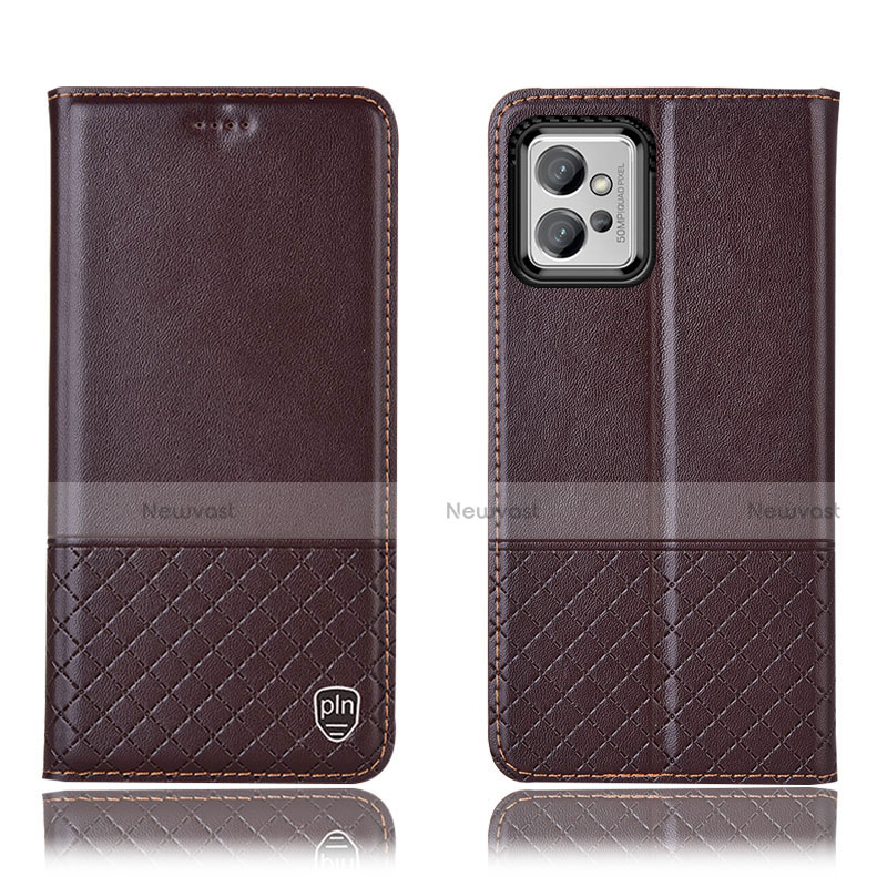 Leather Case Stands Flip Cover Holder H11P for Motorola Moto G32 Brown