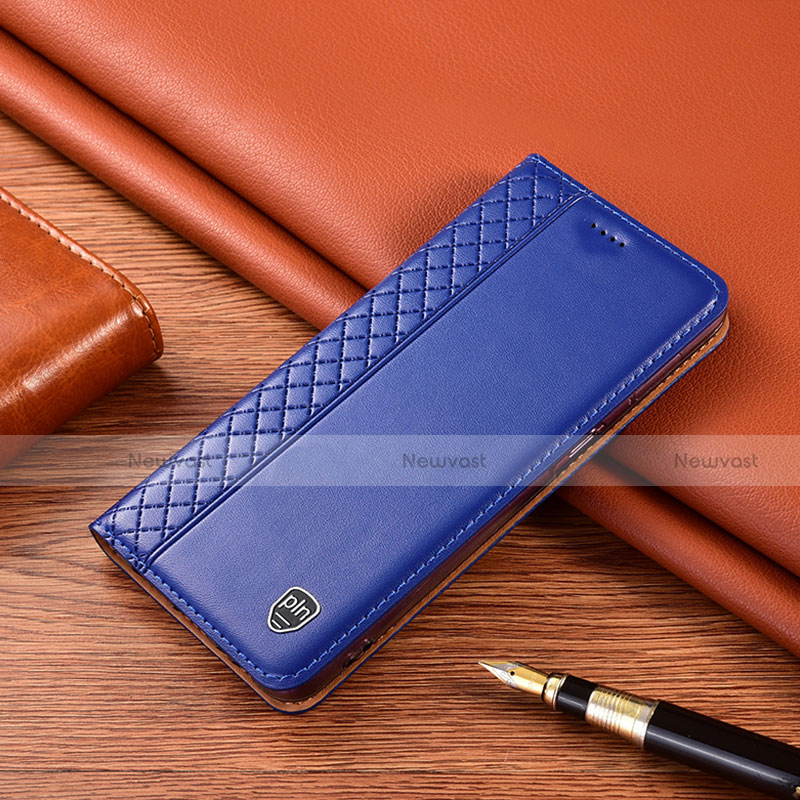 Leather Case Stands Flip Cover Holder H11P for Motorola Moto G42 Blue