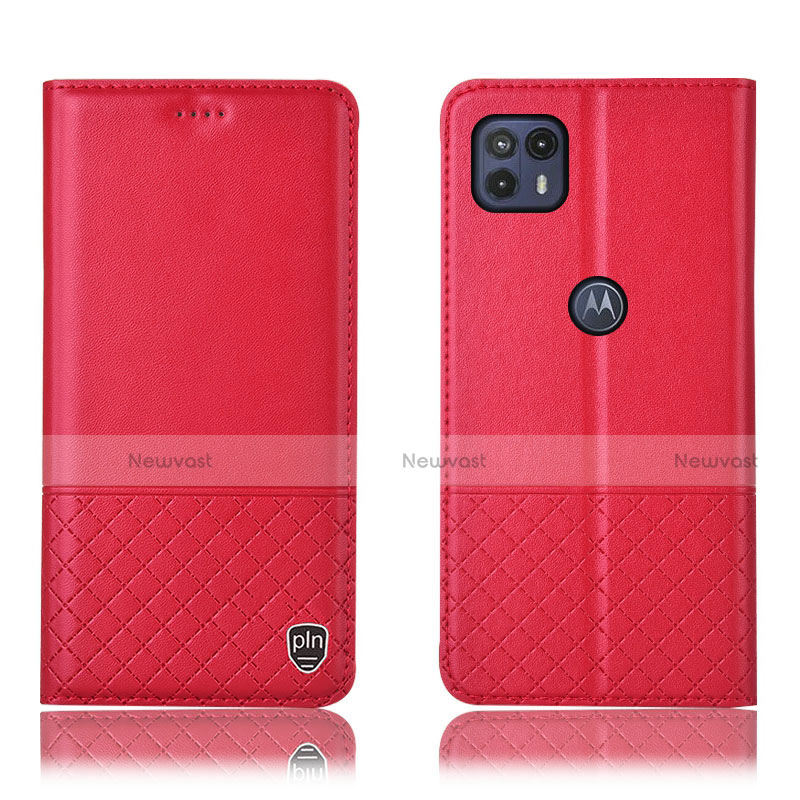 Leather Case Stands Flip Cover Holder H11P for Motorola Moto G50 5G Red