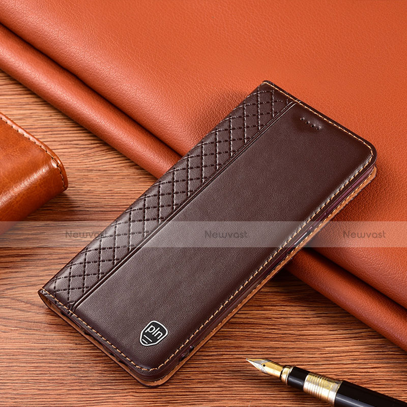 Leather Case Stands Flip Cover Holder H11P for Motorola Moto G62 5G Brown