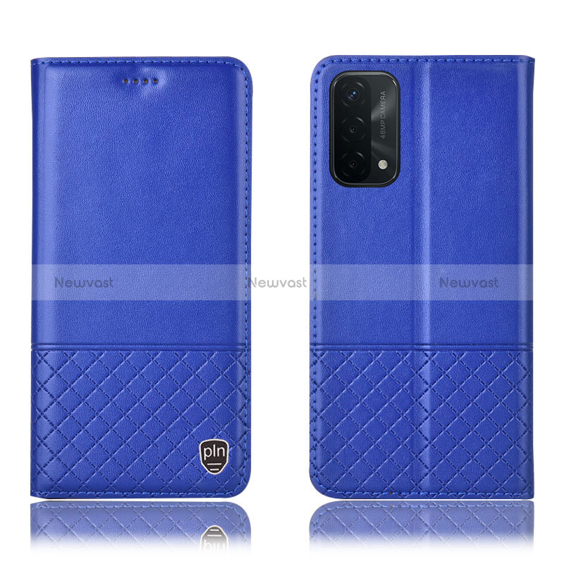 Leather Case Stands Flip Cover Holder H11P for Oppo A54 5G Blue
