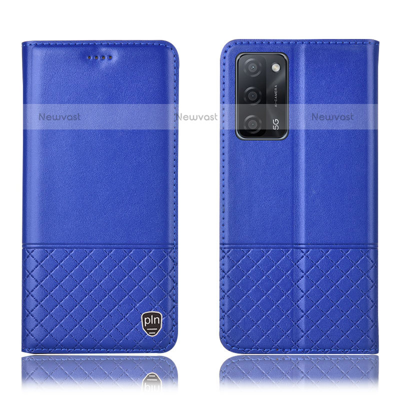 Leather Case Stands Flip Cover Holder H11P for Oppo A55 5G Blue