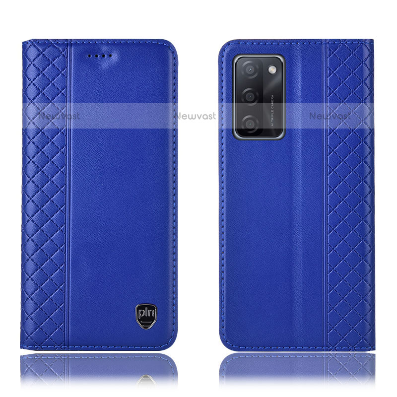 Leather Case Stands Flip Cover Holder H11P for Oppo A55S 5G Blue