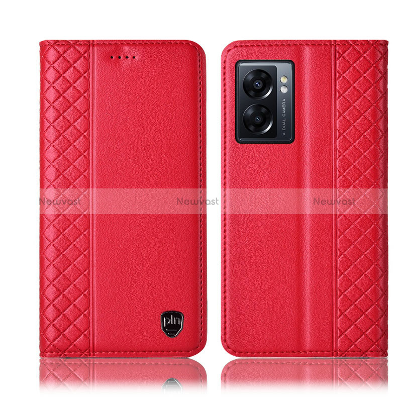 Leather Case Stands Flip Cover Holder H11P for Oppo A77 5G Red