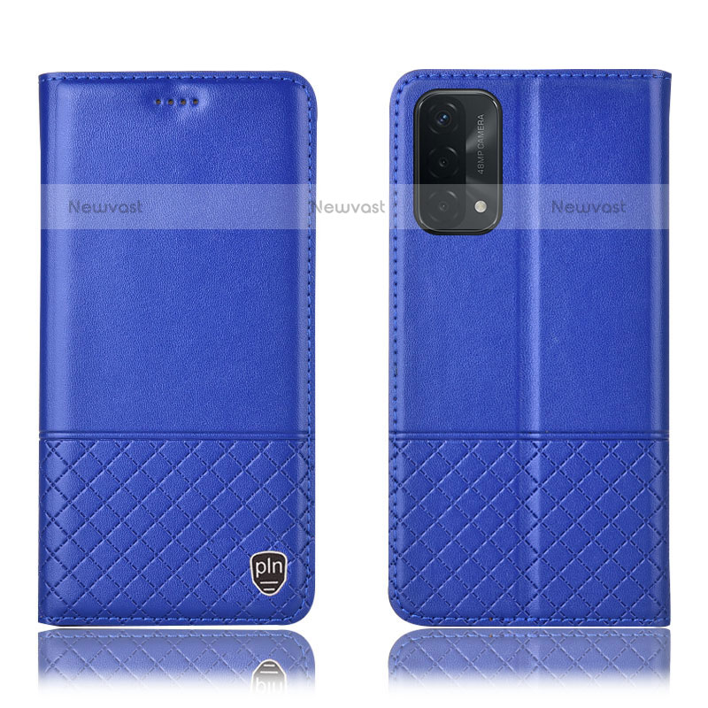 Leather Case Stands Flip Cover Holder H11P for Oppo A93 5G Blue