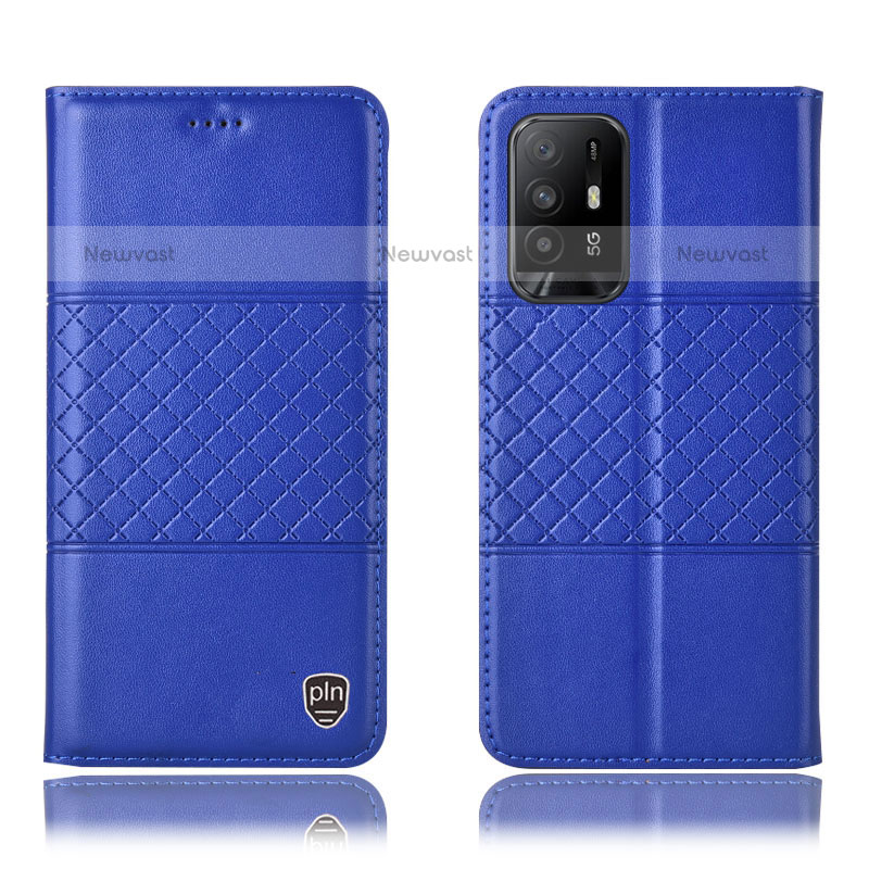 Leather Case Stands Flip Cover Holder H11P for Oppo A94 5G Blue