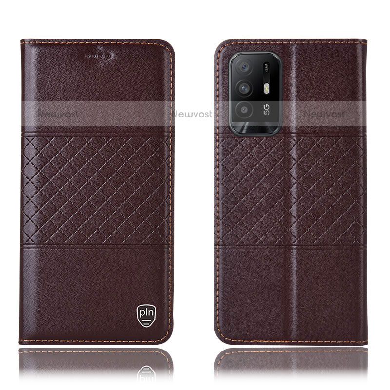 Leather Case Stands Flip Cover Holder H11P for Oppo A94 5G Brown