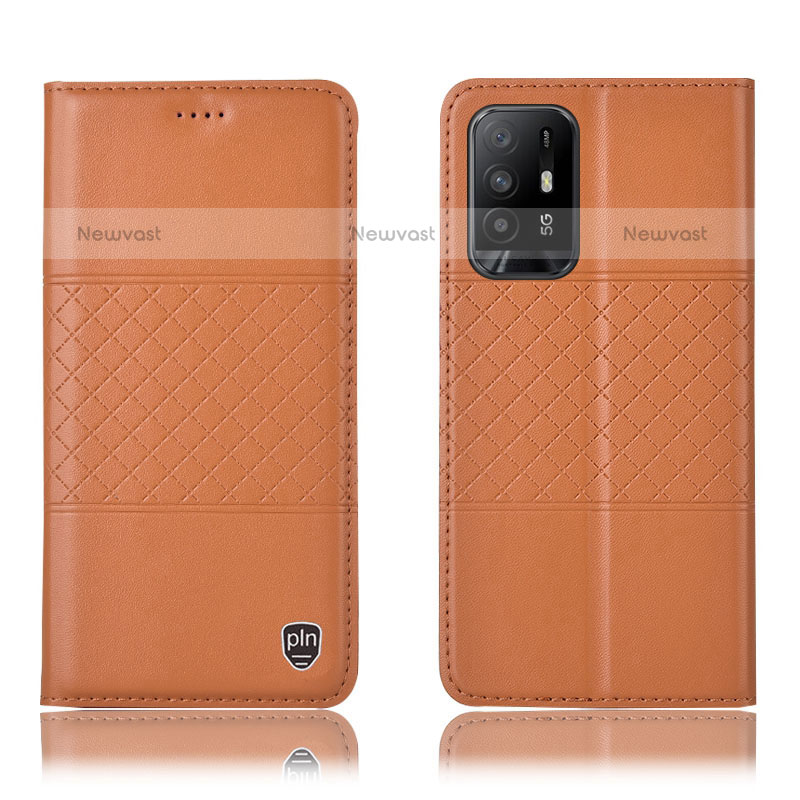 Leather Case Stands Flip Cover Holder H11P for Oppo A94 5G Orange