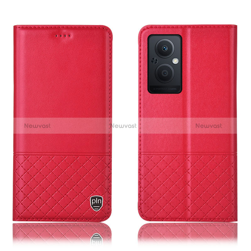 Leather Case Stands Flip Cover Holder H11P for Oppo A96 5G Red