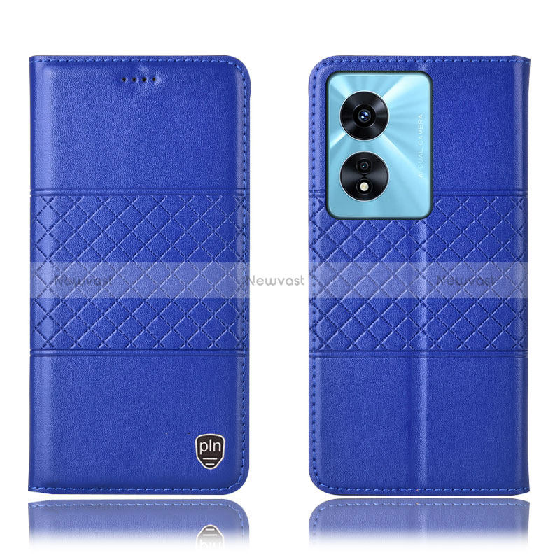 Leather Case Stands Flip Cover Holder H11P for Oppo A97 5G Blue