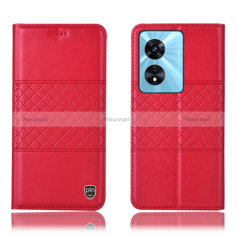 Leather Case Stands Flip Cover Holder H11P for Oppo A98 5G Red