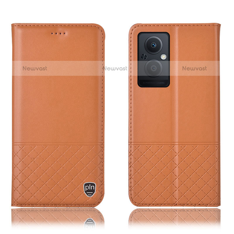 Leather Case Stands Flip Cover Holder H11P for Oppo F21 Pro 5G Orange