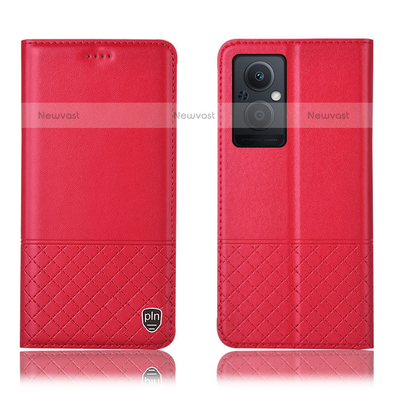 Leather Case Stands Flip Cover Holder H11P for Oppo F21 Pro 5G Red