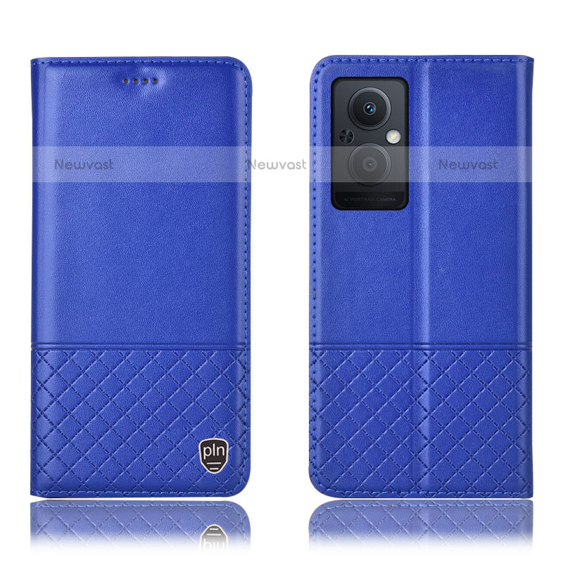 Leather Case Stands Flip Cover Holder H11P for Oppo F21s Pro 5G Blue